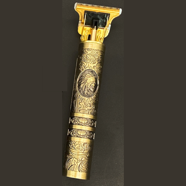 Vintage skægtrimmer med præcisionssnit, ergonomisk, sort, vandtæt, genopladelig, ideel til skægpleje.
