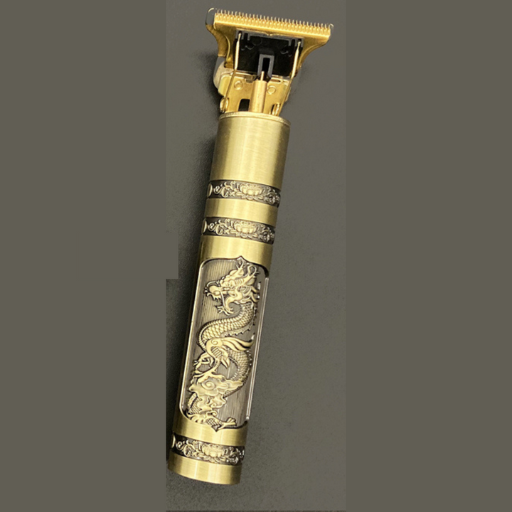 Vintage skægtrimmer med præcisionssnit, ergonomisk, sort, vandtæt, genopladelig, ideel til skægpleje.