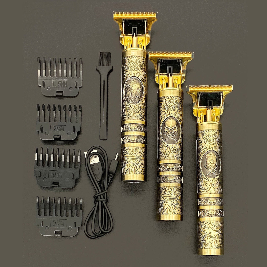 Vintage skægtrimmer med præcisionssnit, ergonomisk, sort, vandtæt, genopladelig, ideel til skægpleje.
