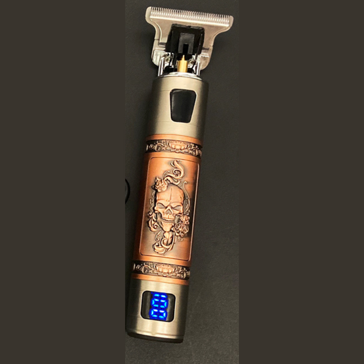 Vintage skægtrimmer med præcisionssnit, ergonomisk, sort, vandtæt, genopladelig, ideel til skægpleje.