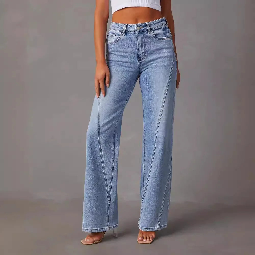 Vintage Dame Wide Leg Jeans i klassisk stil. Perfekt til afslappet hverdagsbrug med komfortabel pasform.