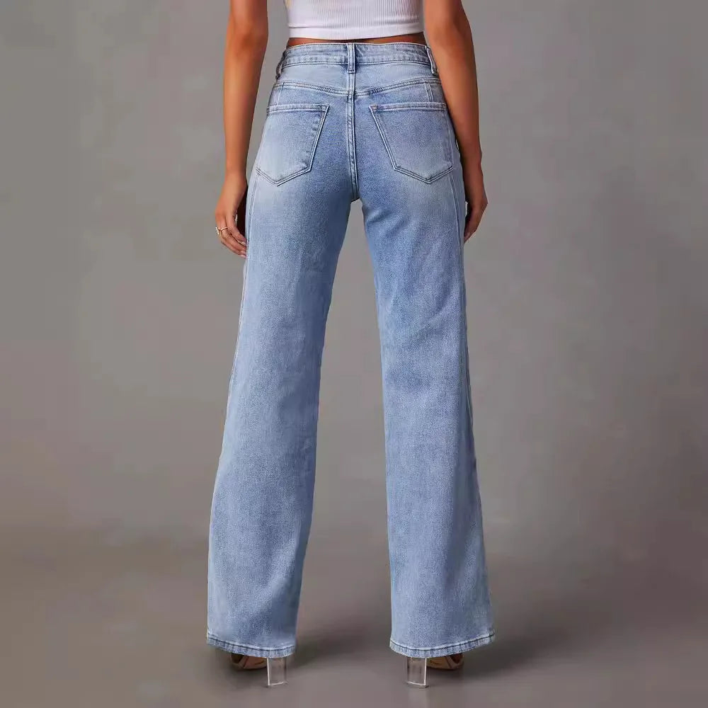 Stilfulde dame wide leg jeans i vintage design, ideelle til modebevidst hverdagsbrug og komfort.