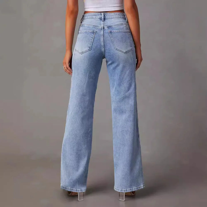 Stilfulde dame wide leg jeans i vintage design, ideelle til modebevidst hverdagsbrug og komfort.