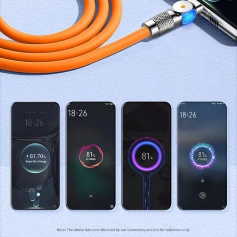 Forskellige VoltFlex magnetiske stik: USB-C, Lightning, Micro USB.