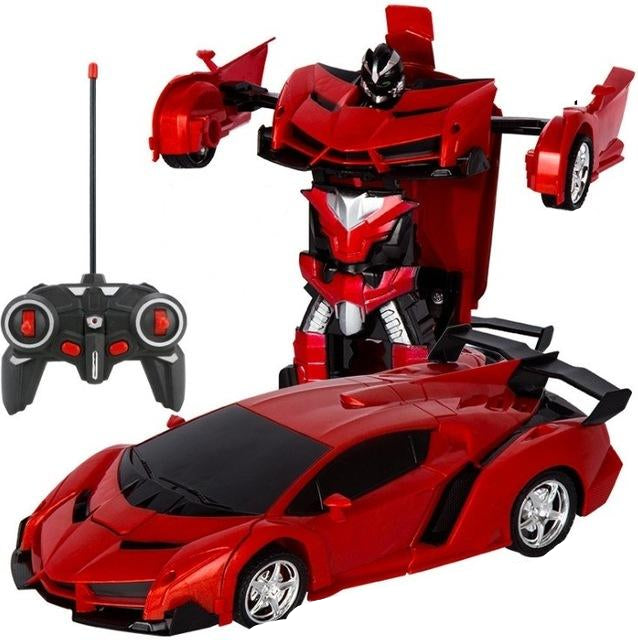 VoltMorph Transformer Bil i racerbilform, fjernstyret, rød og sølv, ideel til børn, 2-i-1 legetøj