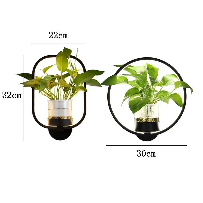 Elegant LuminaireSconce plantevæglampe i glas med naturligt design, perfekt til stilfulde interiører, oplyst med koldt eller varmt hvidt lys.