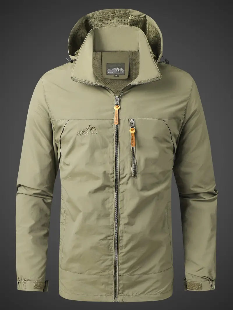 Vand- og vindtæt herre outdoorjakke til alle årstider, robust og stilfuld, ideel til camping og vandreture.