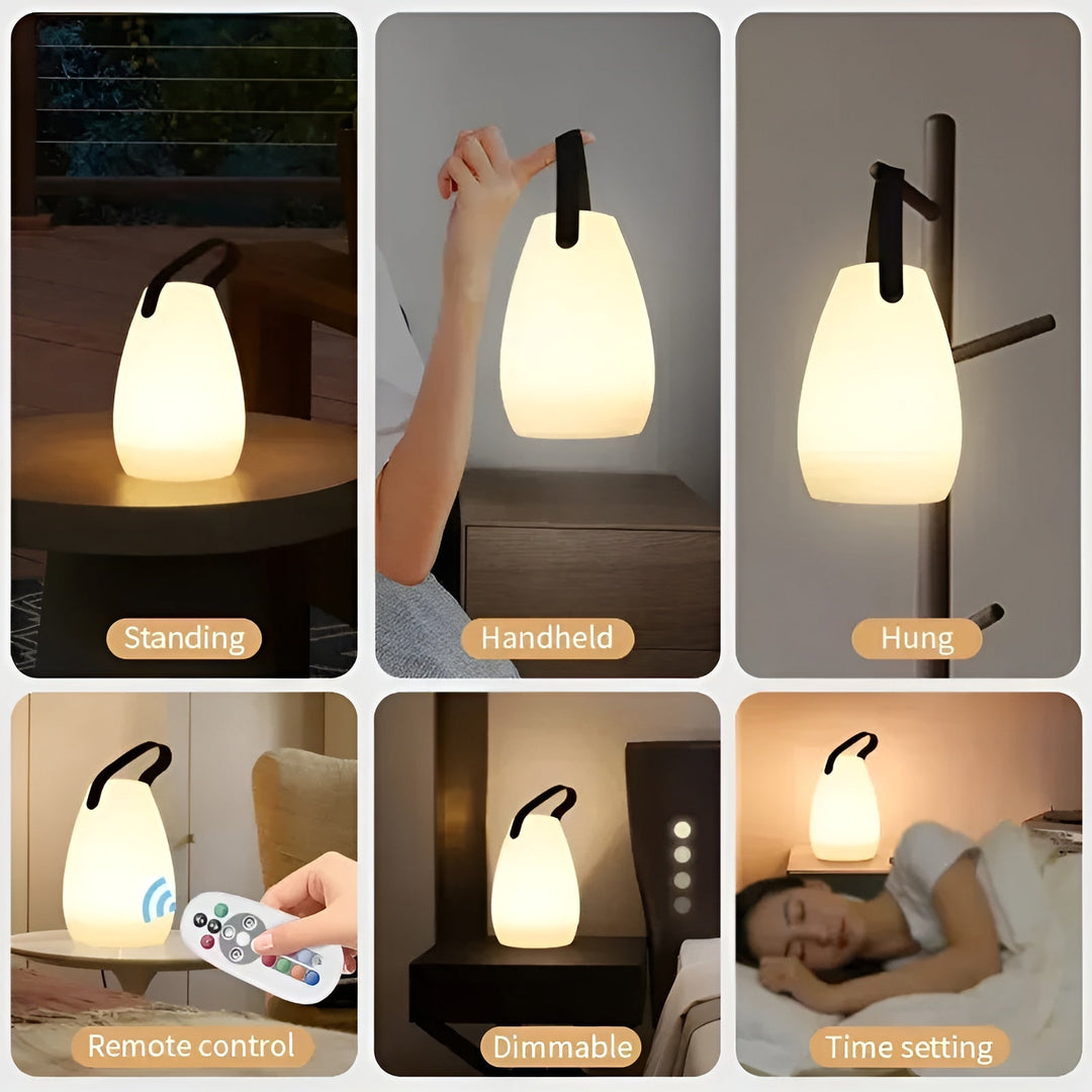 Vandtæt, trådløs LED bordlampe med 16 farver, til indendørs og udendørs brug, moderne design, dæmpbar.