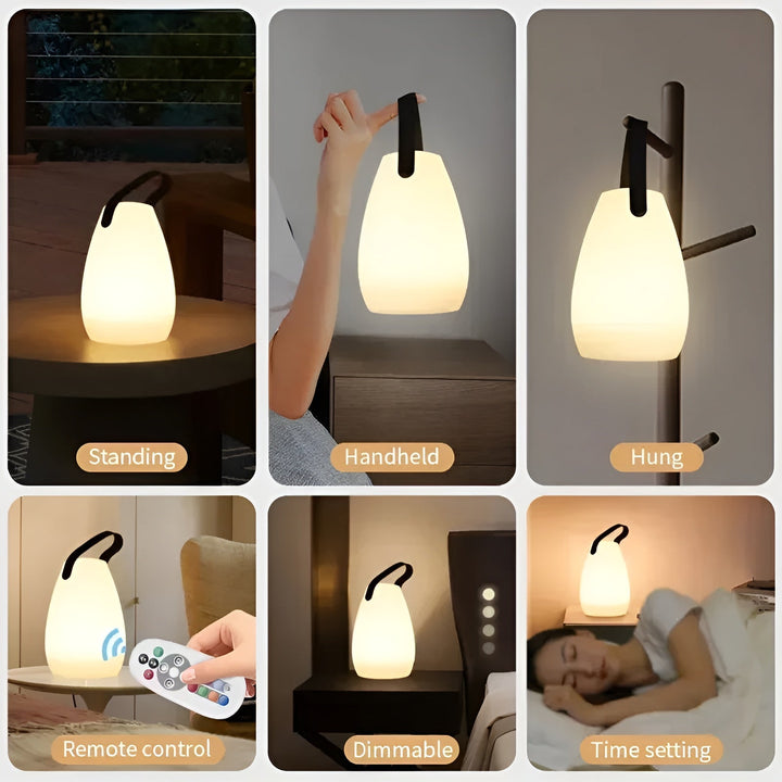 Vandtæt, trådløs LED bordlampe med 16 farver, til indendørs og udendørs brug, moderne design, dæmpbar.