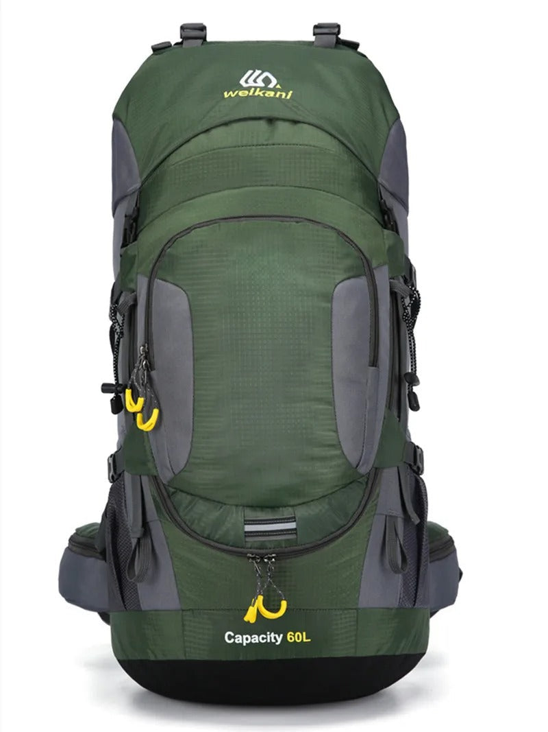 Vandtæt 60L rygsæk, robust design, rummelig, ergonomisk, ideel til udendørs eventyr og rejser