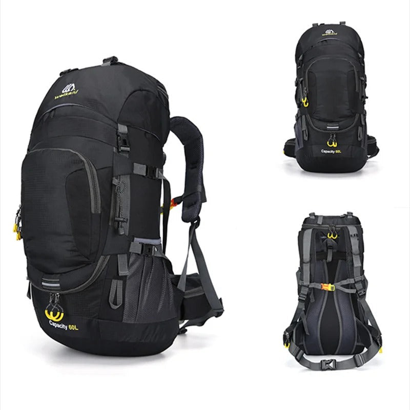 Vandtæt 60L rygsæk, robust design, rummelig, ergonomisk, ideel til udendørs eventyr og rejser