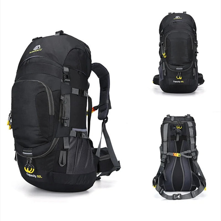 Vandtæt 60L rygsæk, robust design, rummelig, ergonomisk, ideel til udendørs eventyr og rejser