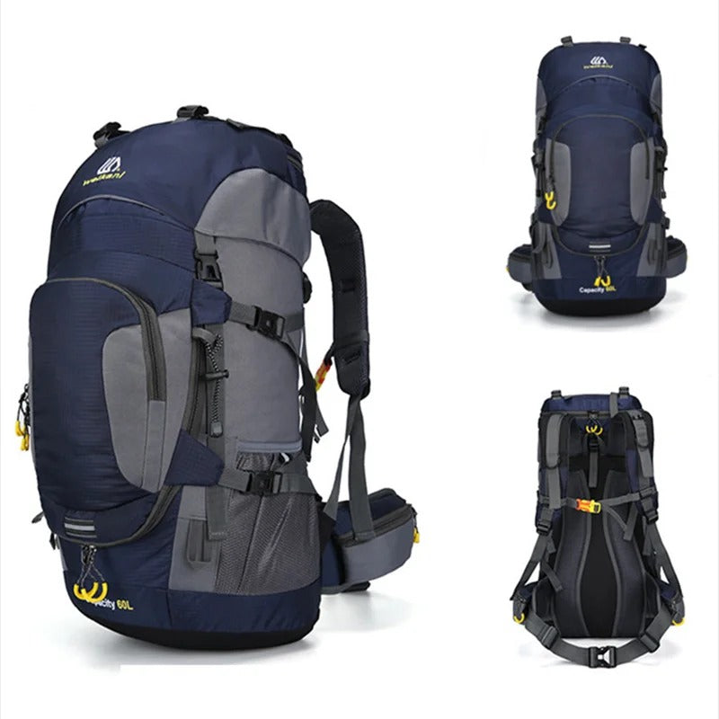 Vandtæt 60L rygsæk, robust design, rummelig, ergonomisk, ideel til udendørs eventyr og rejser