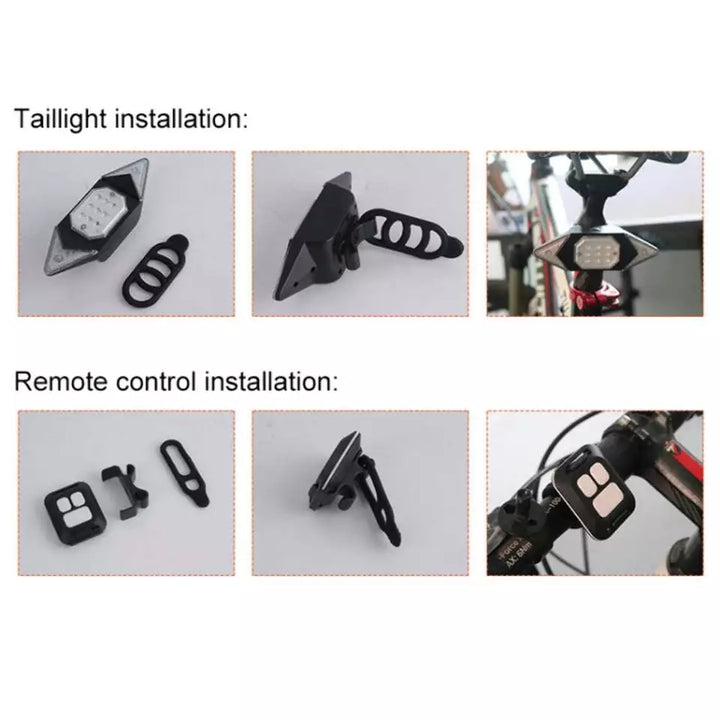 Vandtæt LED cykelblinklys, trådløst, med USB-port; velegnet til alle vejrforhold, nem montering.