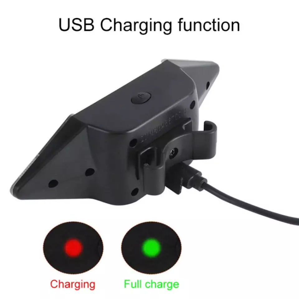 Vandtæt LED cykelblinklys, trådløst, med USB-port; velegnet til alle vejrforhold, nem montering.