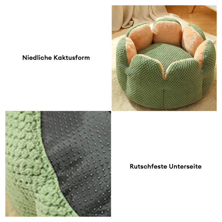 Blød kaktus kæledyrsseng, stilfuldt design, komfortabel, i grøn, brun, lilla, til hunde og katte, M til XL.