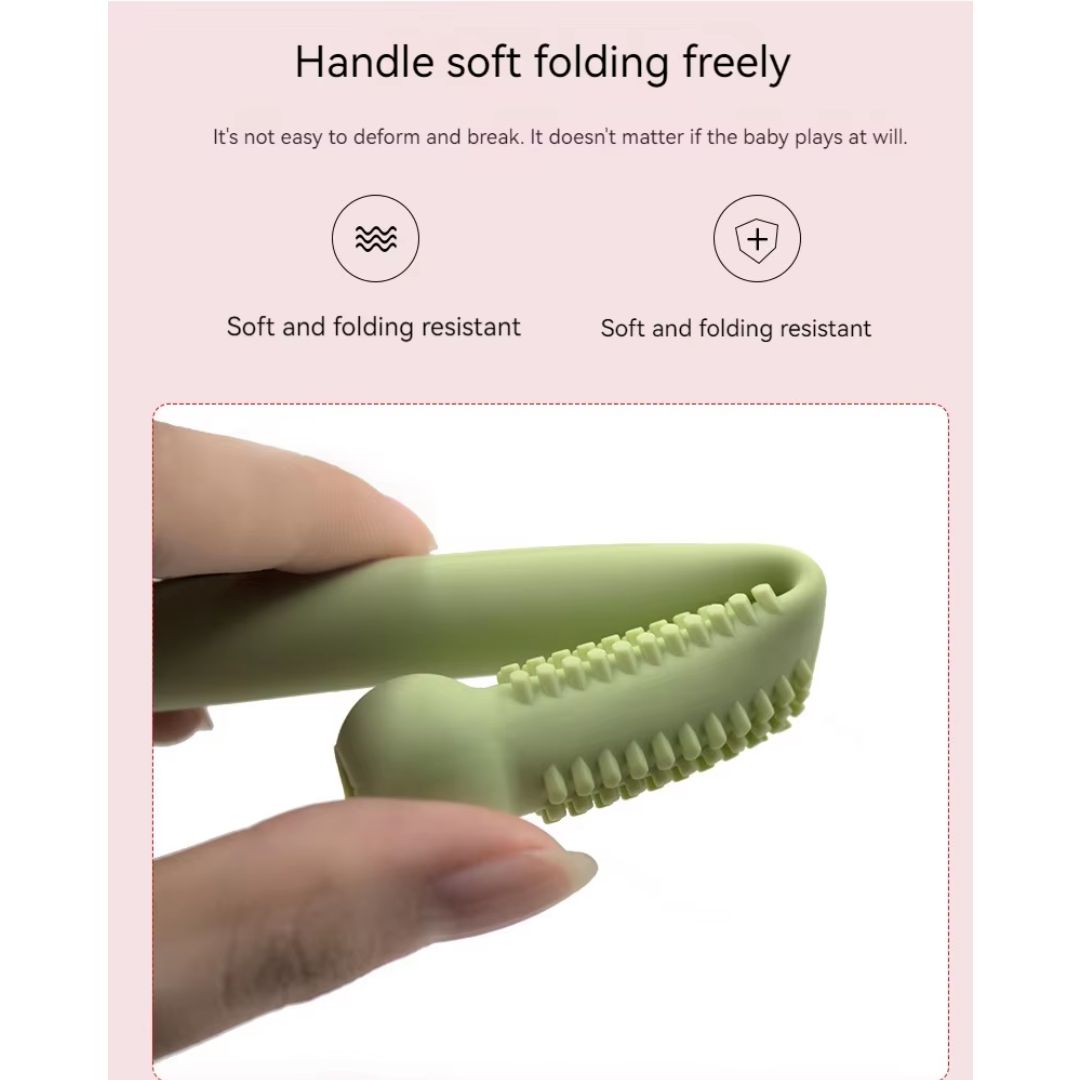 Blid mod tandkød baby biderør i silikone, farverigt design, ideel til små hænder.