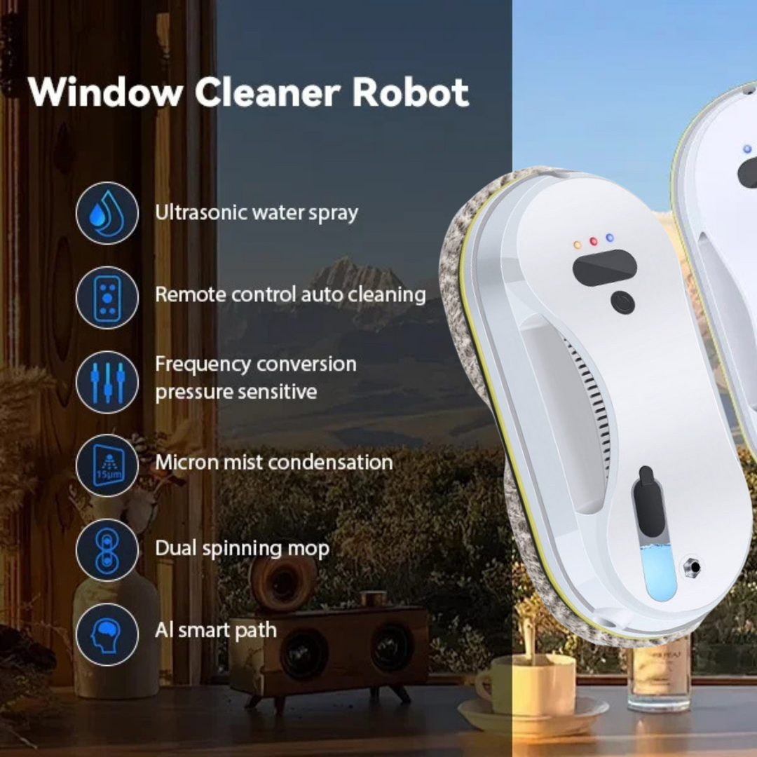 WipeWell robotvinduesvasker suget fast til en glasflade, klar til at begynde pudsningen.