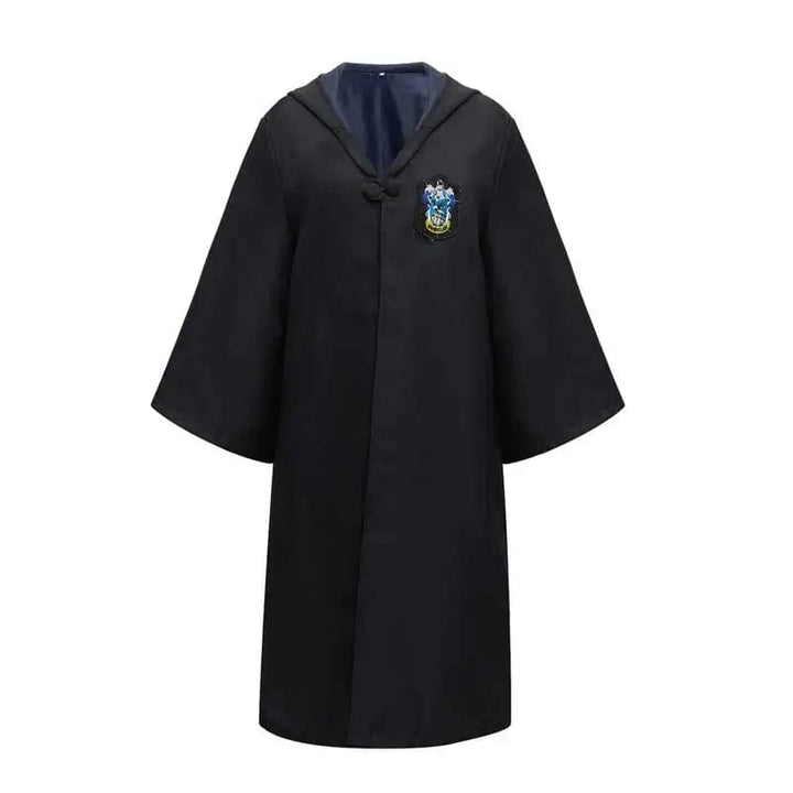Troldmands børnekostume med kappe, tørklæde og tryllestav, ideelt til magisk rolleleg og fantasifulde eventyr.
